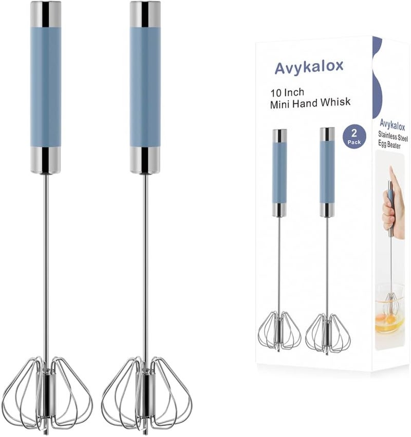 Avykalox 2 Pack Semi Automatic Whisk, Stainless Steel Mini Hand Push Whisks for Cooking, Easy to Use Hand Mixer Egg Beater Wisking Tool for Cooking, Whisking, Beating, Stirring - Image 1